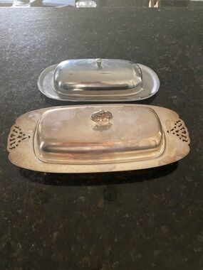 2 Vintage Silver Metal Butter Dishes. One with glass insert. Price is for both.